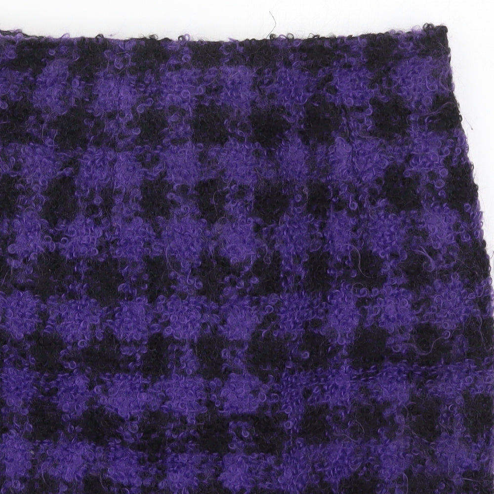 Preworn Womens Purple Check Wool Straight & Pencil Skirt Size 28 in   Hook & Eye