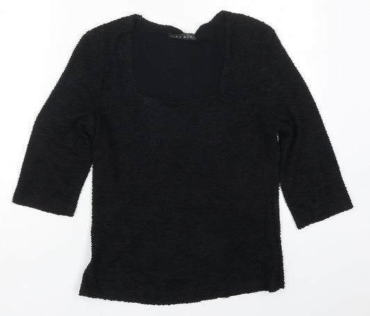 Alex & Co Womens Black  Acetate Basic T-Shirt Size 12 Square Neck