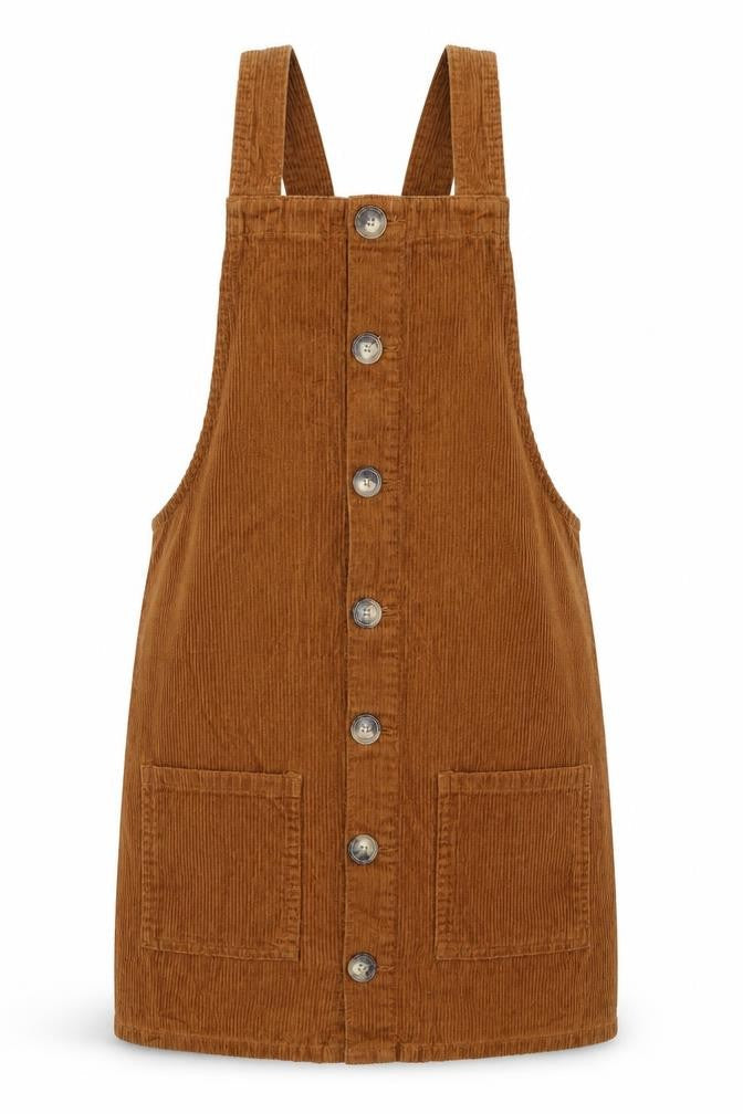 Denim Co Womens Brown  Cotton Pinafore/Dungaree Dress  Size 6  Square Neck Button