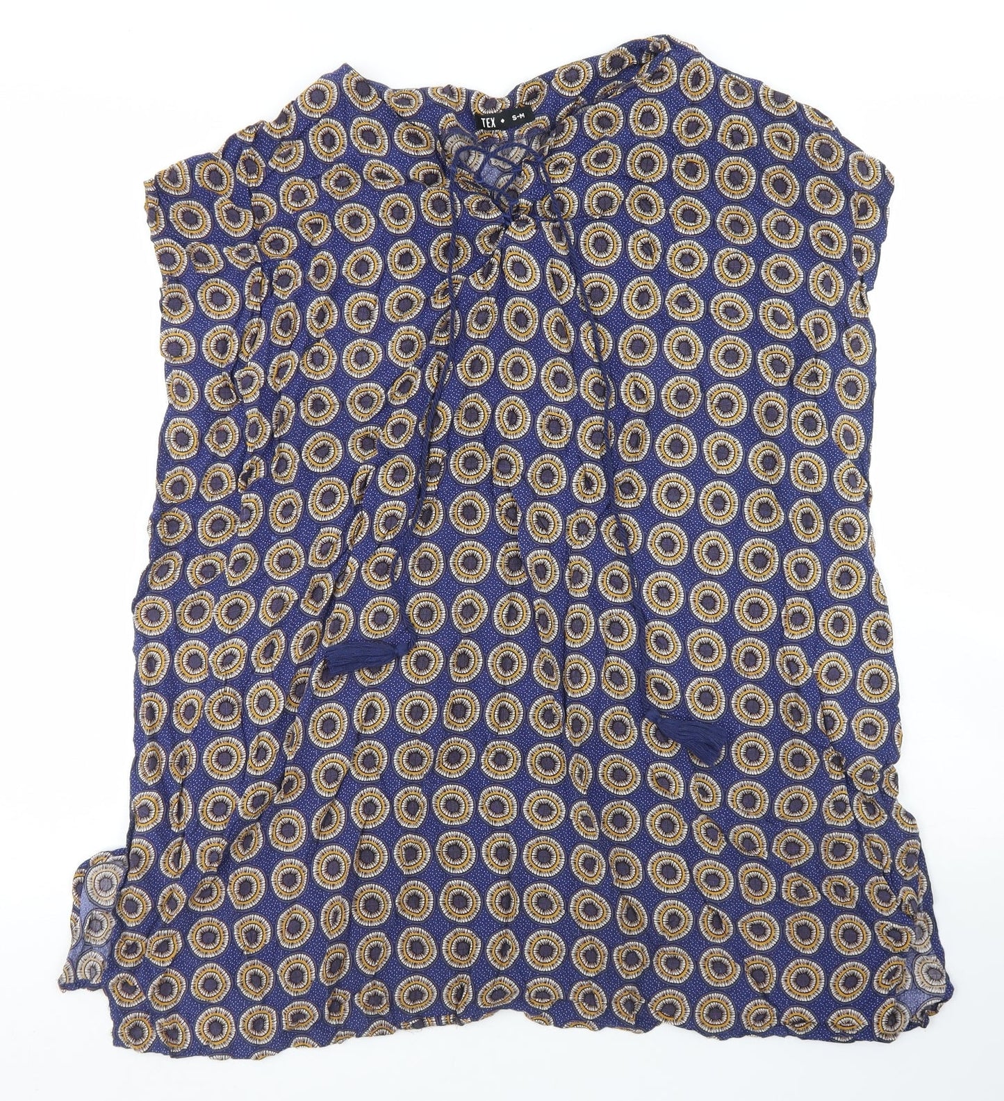 TEX Womens Blue Polka Dot Viscose Basic Blouse Size S Round Neck