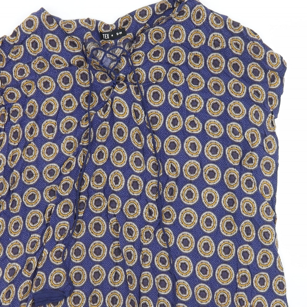 TEX Womens Blue Polka Dot Viscose Basic Blouse Size S Round Neck