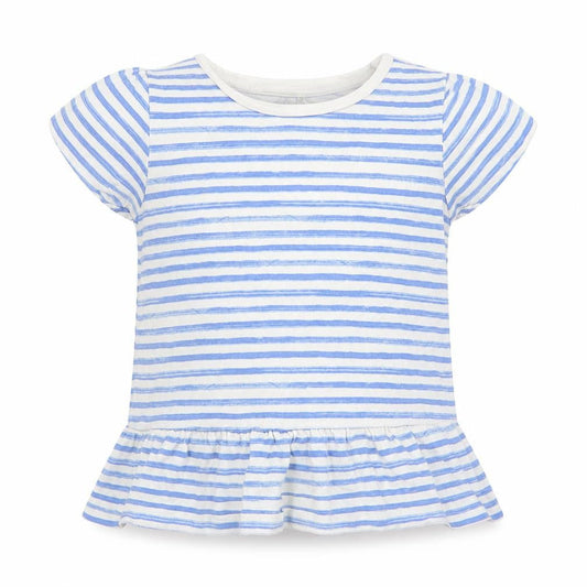 George Girls Blue Striped Cotton Basic T-Shirt Size 5-6 Years Crew Neck  - Peplum