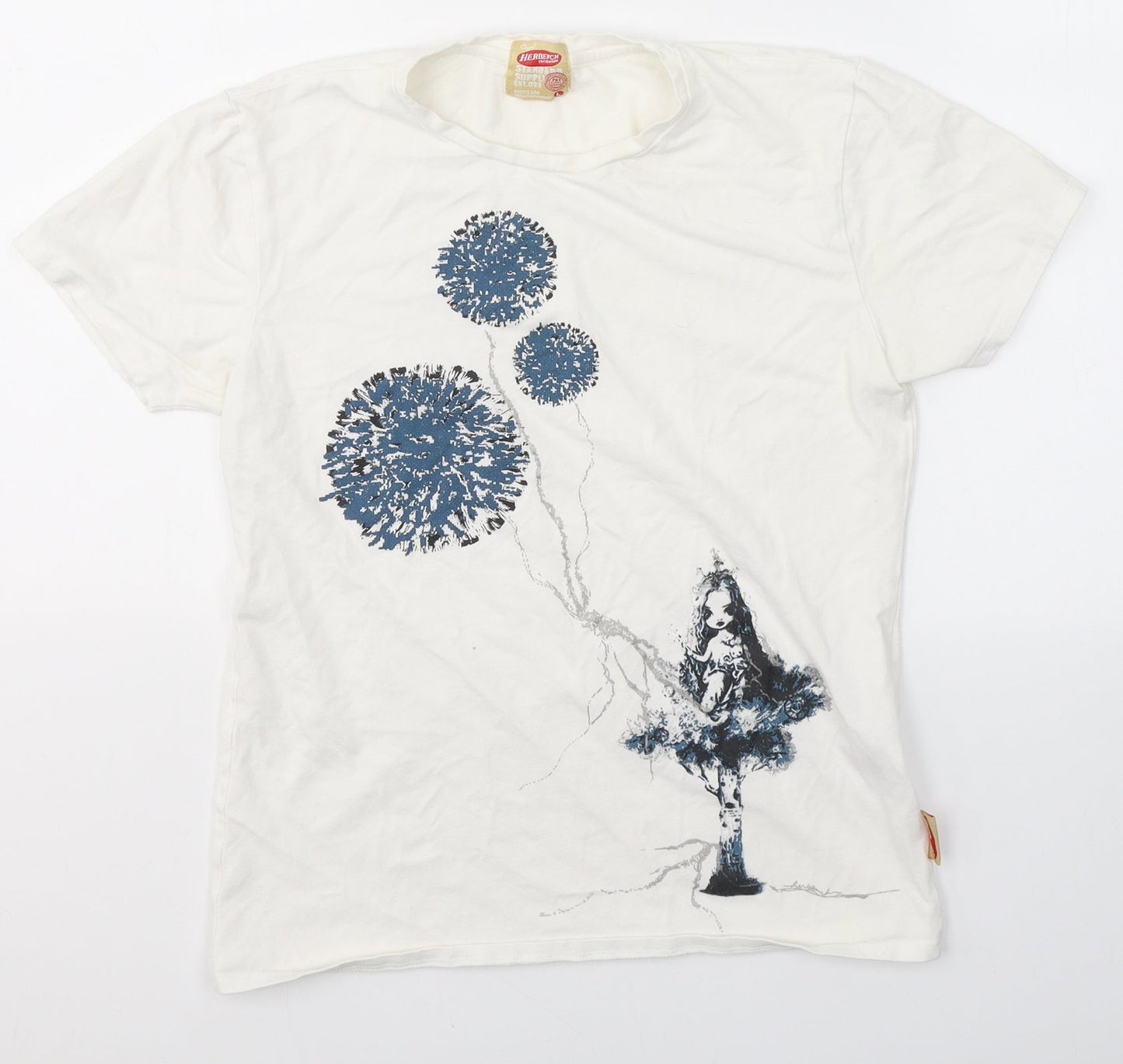 Herbench Trademark Girls White  Cotton Basic T-Shirt Size L Round Neck  - Princes&flowers