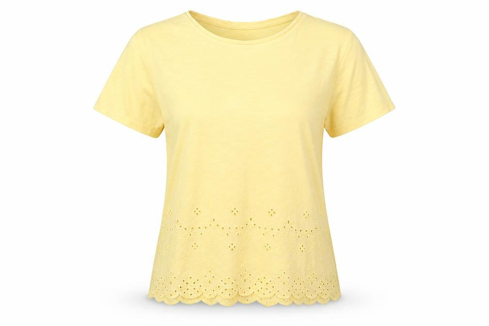 New Look Womens Yellow Floral Cotton Jersey T-Shirt Size 8 Round Neck