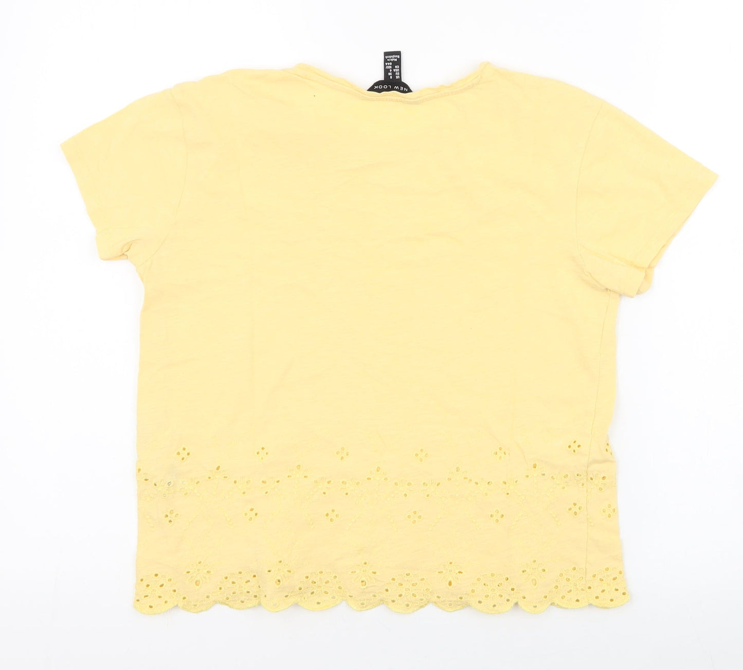 New Look Womens Yellow Floral Cotton Jersey T-Shirt Size 8 Round Neck