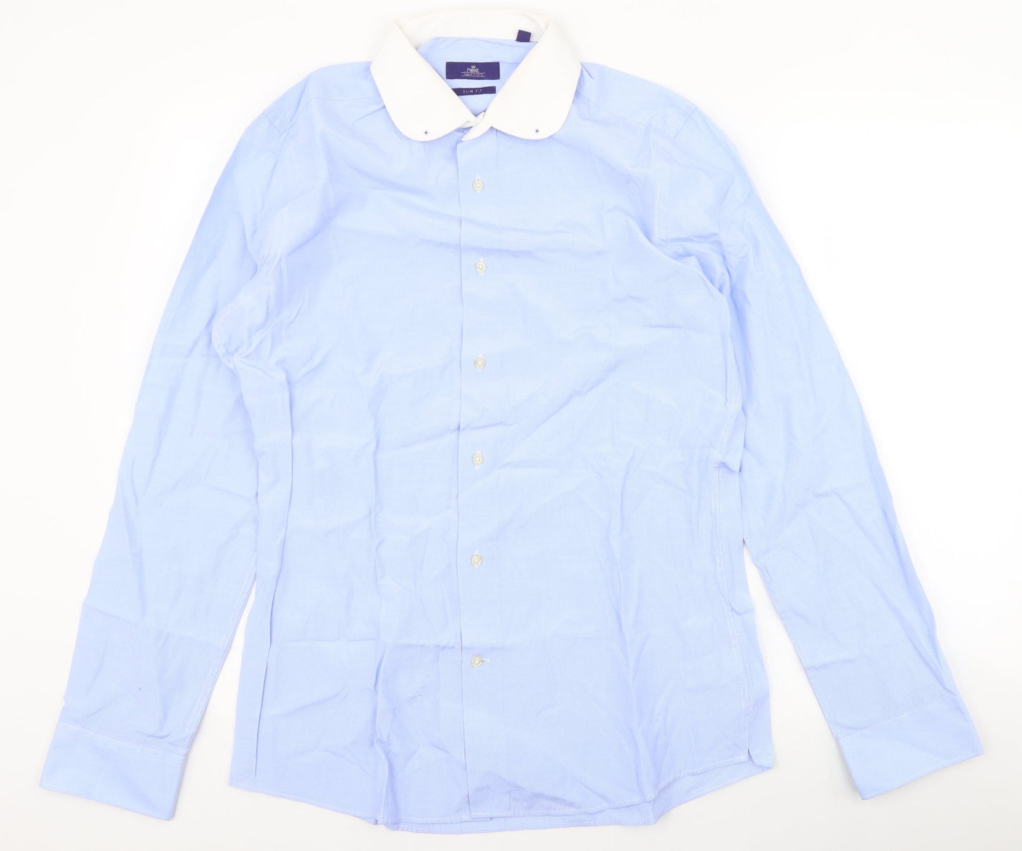 NEXT Mens Blue  Polyester  Button-Up Size 15.5 Collared Button