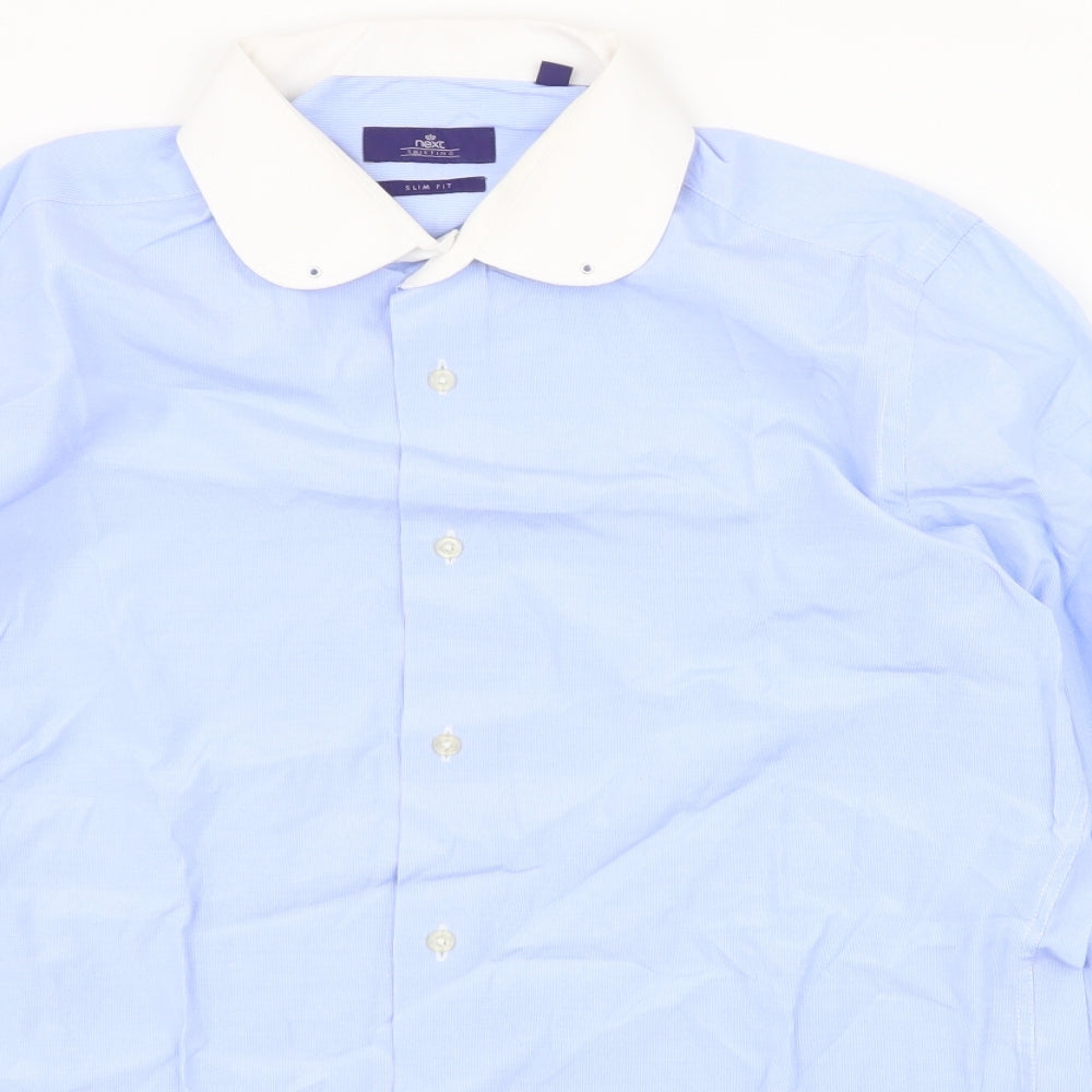 NEXT Mens Blue  Polyester  Button-Up Size 15.5 Collared Button