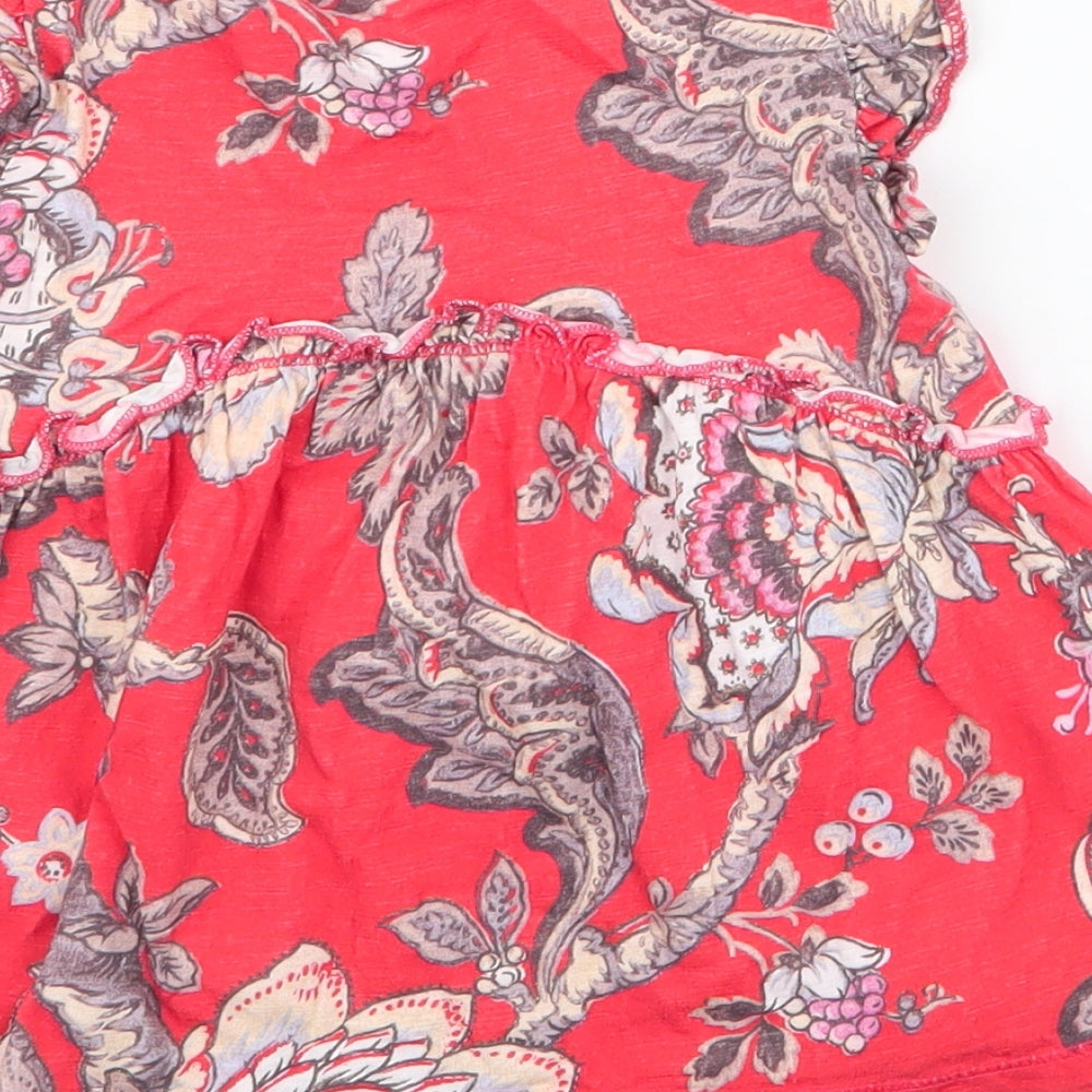 NEXT Girls Red Floral 100% Cotton Skater Dress  Size 3-4 Years  Round Neck Pullover