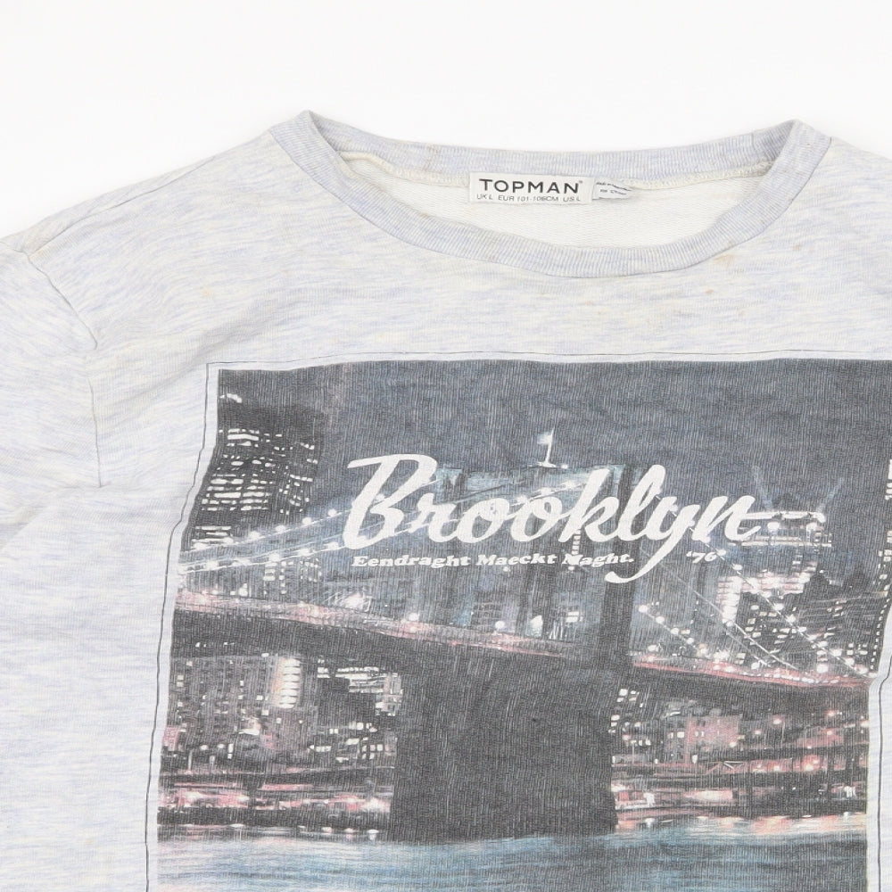 Topman Mens Grey  Cotton Pullover Sweatshirt Size L   - Brooklyn