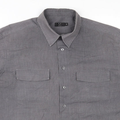 Preloved F&F Mens Grey  Polyester  Button-Up Size M Collared Button - Detail