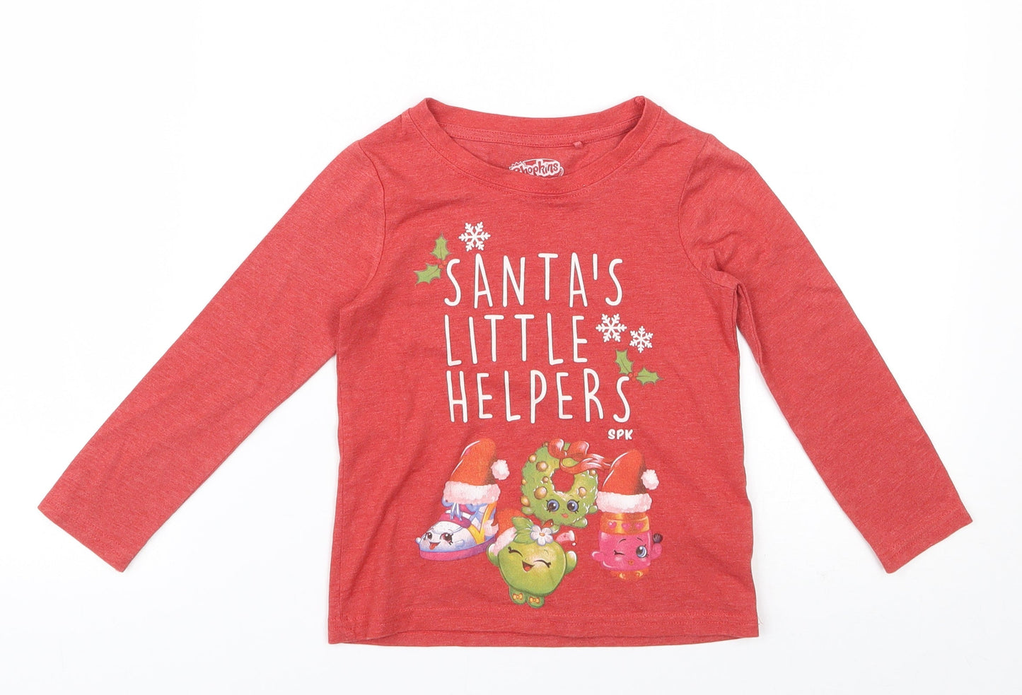 Next  Girls Red  Cotton Basic T-Shirt Size 3 Years Round Neck Pullover - Shopkins