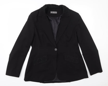 AMARANTO Womens Black  Polyester Jacket Suit Jacket Size 14   - Lace collar and pocket flaps