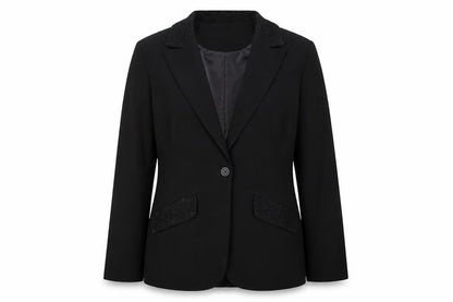 AMARANTO Womens Black  Polyester Jacket Suit Jacket Size 14   - Lace collar and pocket flaps