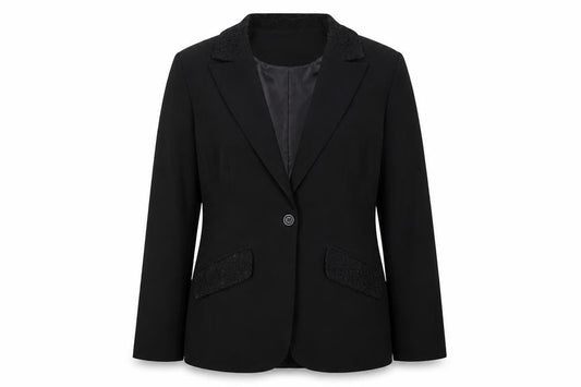 AMARANTO Womens Black  Polyester Jacket Suit Jacket Size 14   - Lace collar and pocket flaps