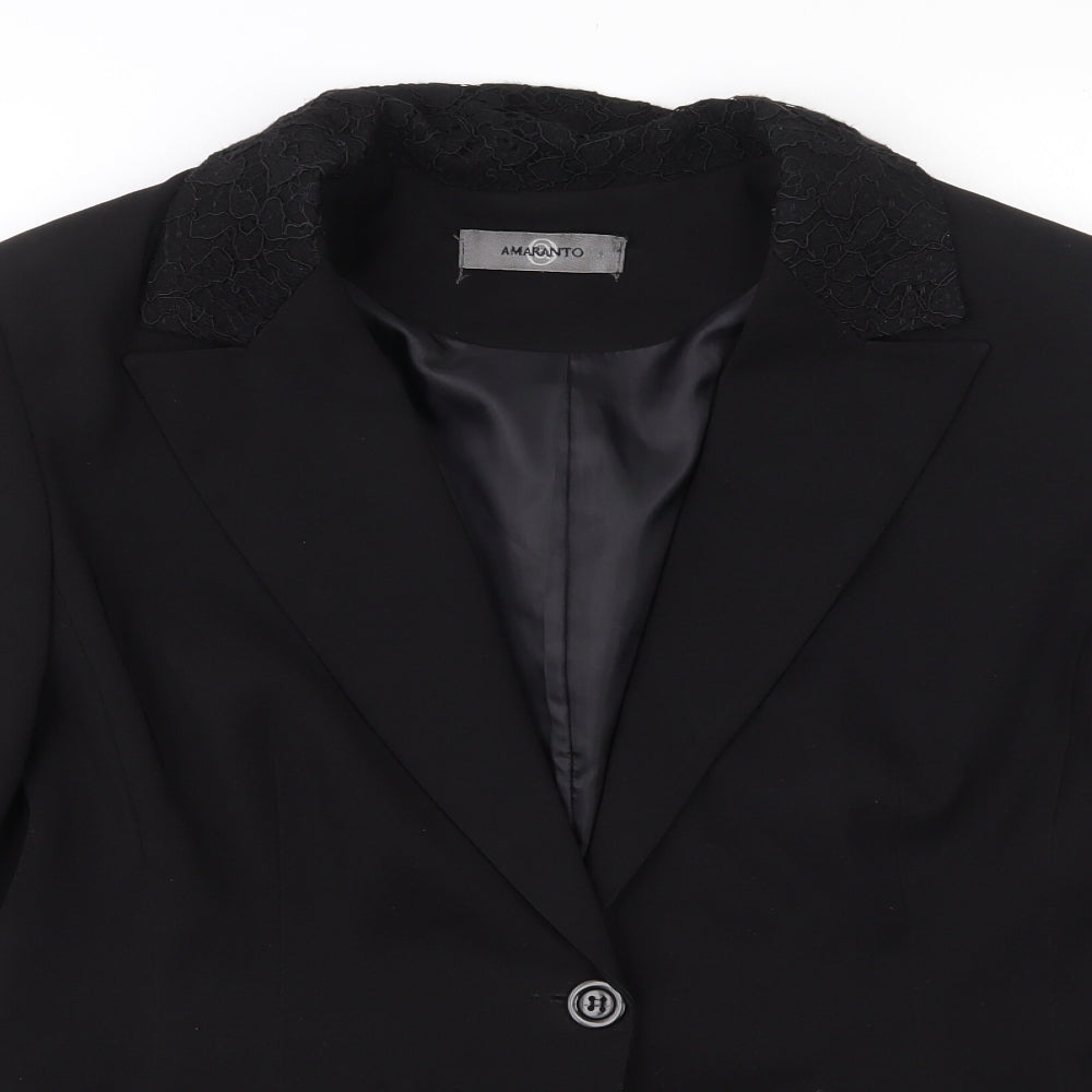 AMARANTO Womens Black  Polyester Jacket Suit Jacket Size 14   - Lace collar and pocket flaps