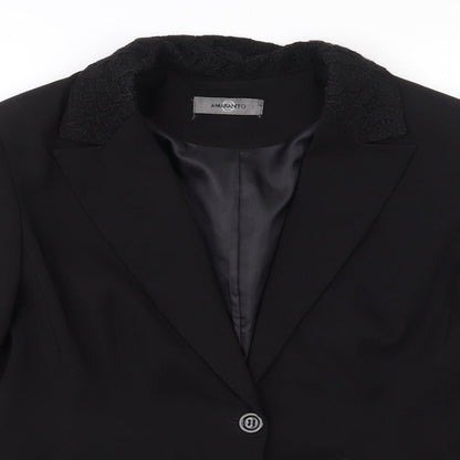 AMARANTO Womens Black  Polyester Jacket Suit Jacket Size 14   - Lace collar and pocket flaps
