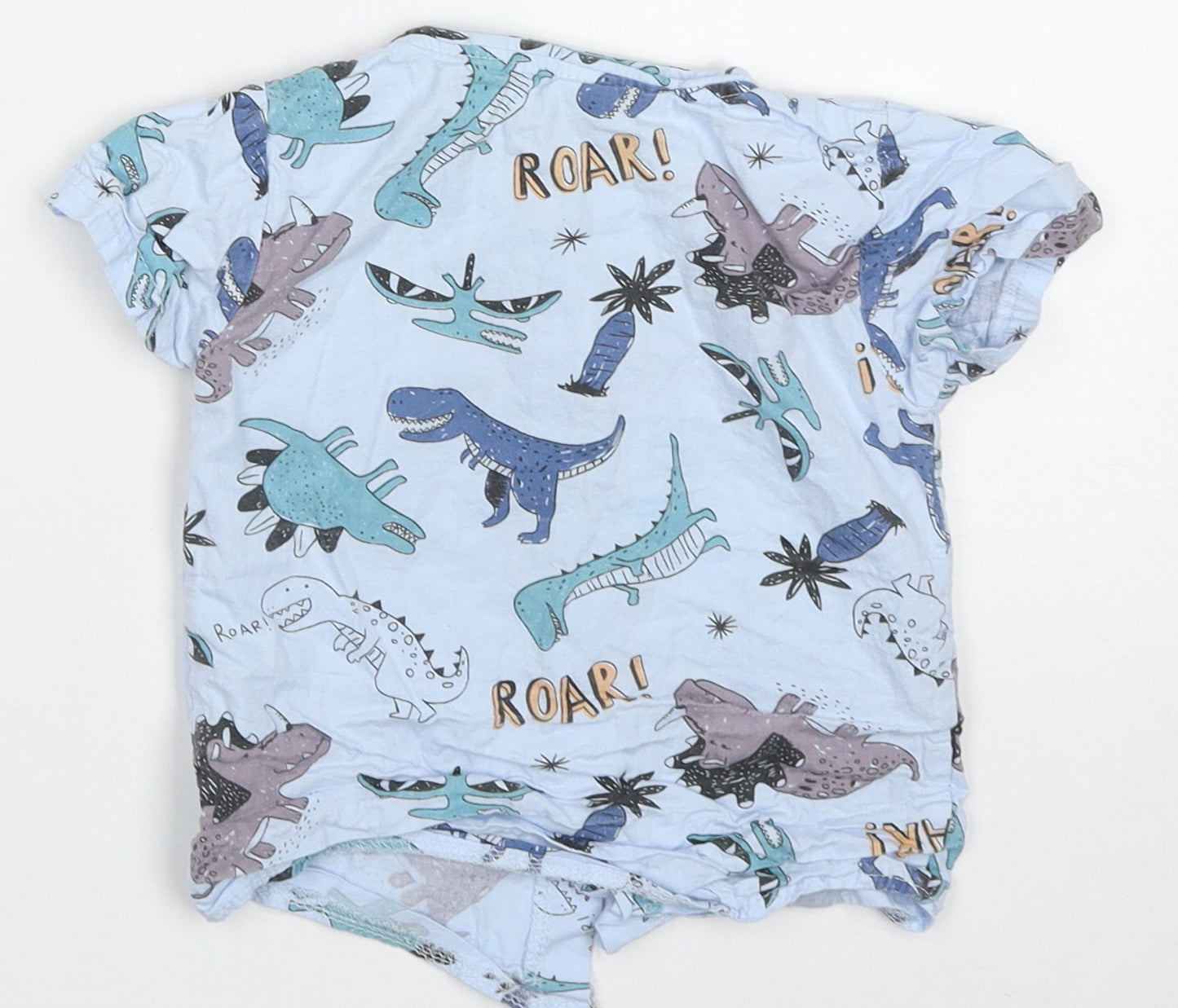 SheIn Boys Blue Geometric Cotton Basic Button-Up Size 12-18 Months Crew Neck Button - Roar