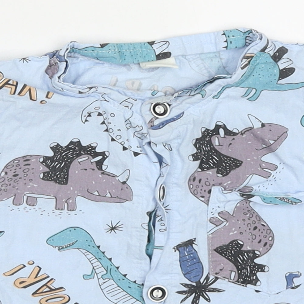 SheIn Boys Blue Geometric Cotton Basic Button-Up Size 12-18 Months Crew Neck Button - Roar