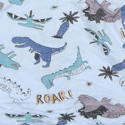 SHEIN Boys Blue Geometric Cotton Basic Button-Up Size 12-18 Months Crew Neck Button - Roar