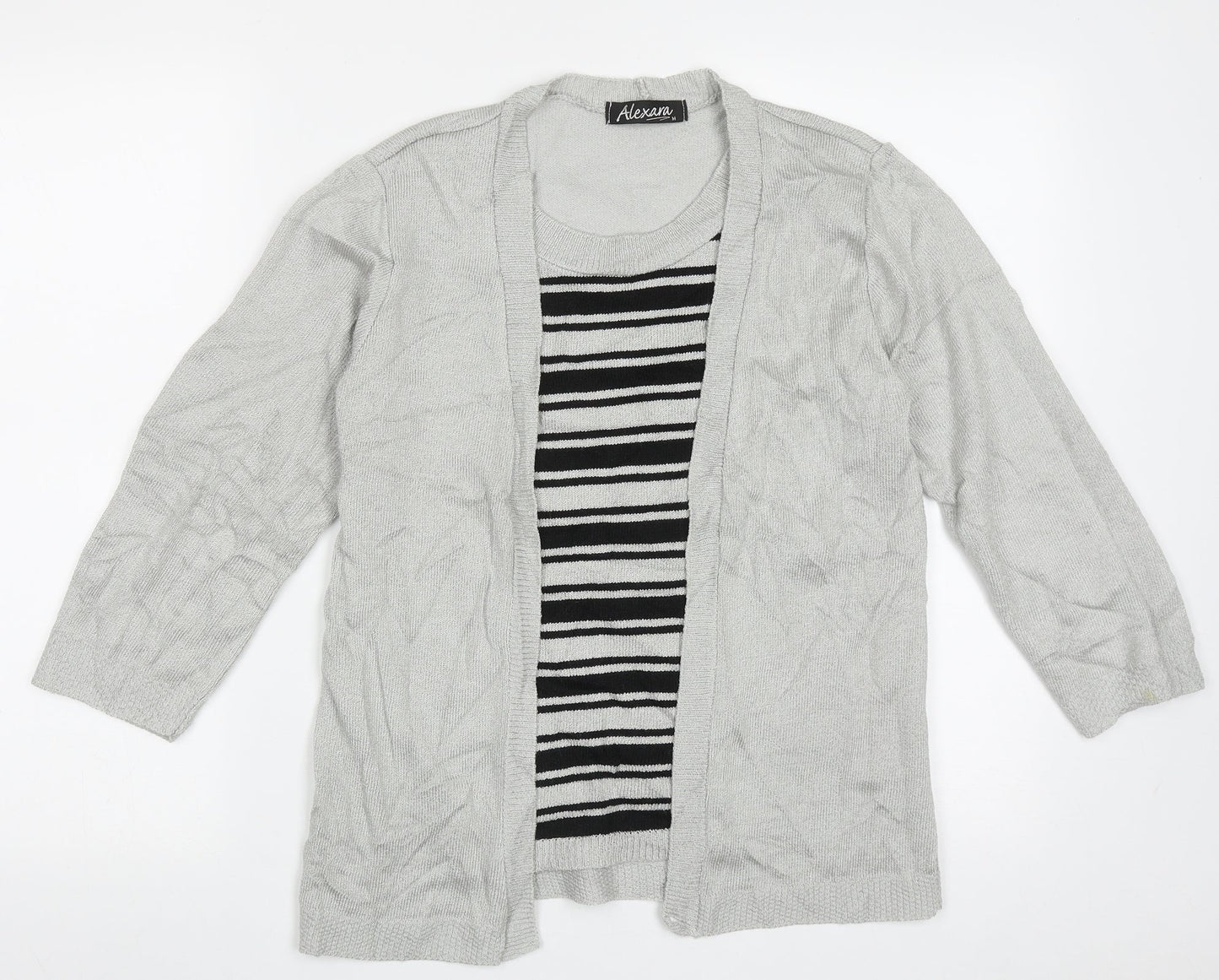 Alexara Womens Grey Crew Neck Striped Acrylic Pullover Jumper Size M