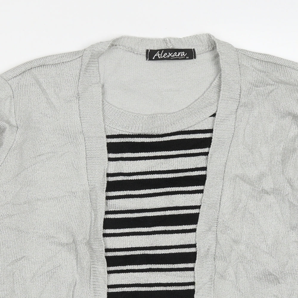 Alexara Womens Grey Crew Neck Striped Acrylic Pullover Jumper Size M