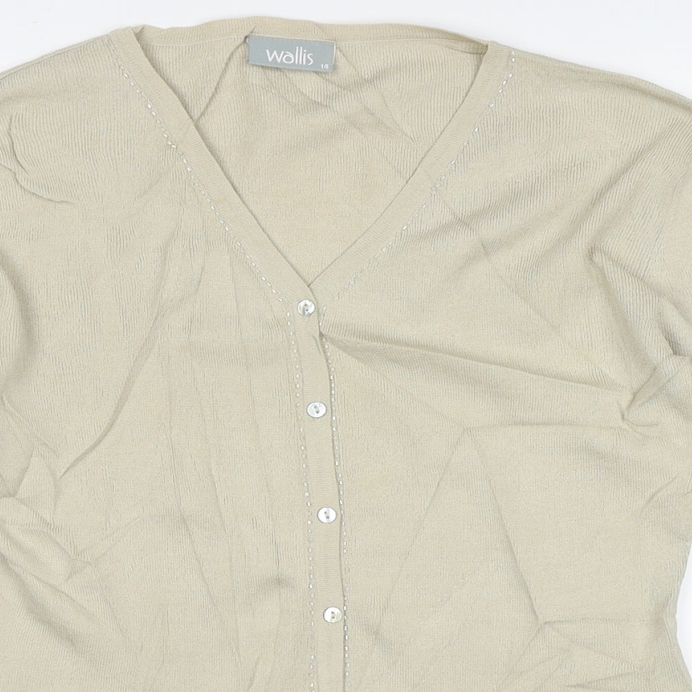 Wallis Womens Beige V-Neck  Viscose Cardigan Jumper Size 14