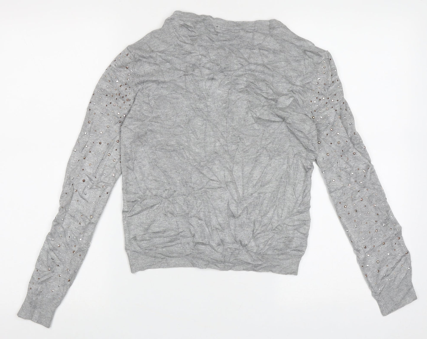 Atmosphere Womens Grey Crew Neck  Viscose Cardigan Jumper Size 10   - bead detail