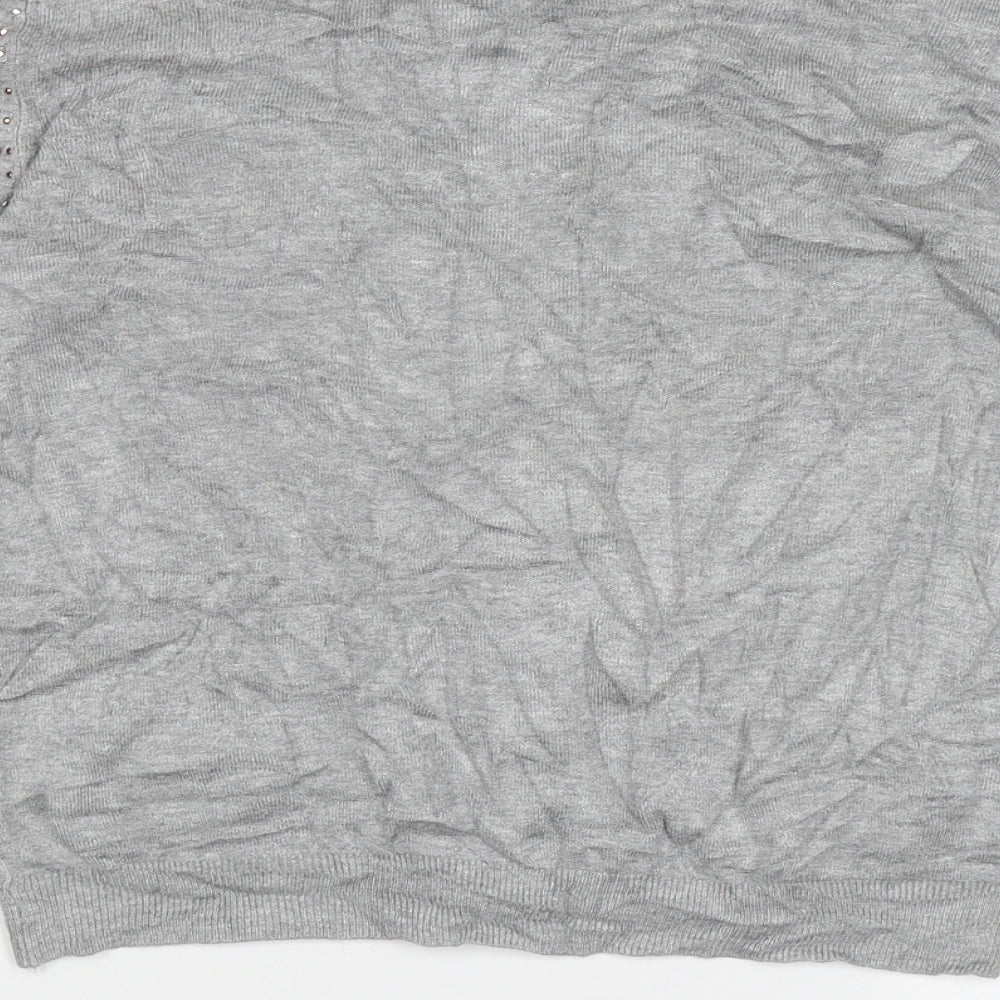 Atmosphere Womens Grey Crew Neck  Viscose Cardigan Jumper Size 10   - bead detail