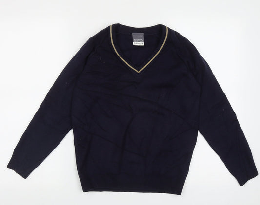 Rowlinson Courtelle Mens Blue V-Neck  Acrylic Pullover Jumper Size S