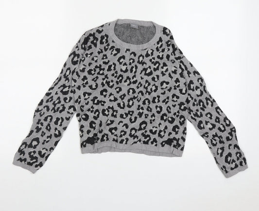 NEXT Girls Grey Crew Neck Animal Print Nylon Pullover Jumper Size 8 Years  Pullover