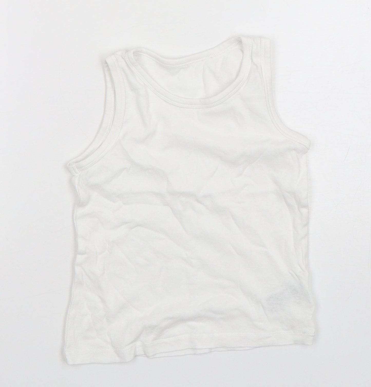 Mothercare Boys White  Cotton Basic Tank Size 4-5 Years Round Neck Pullover