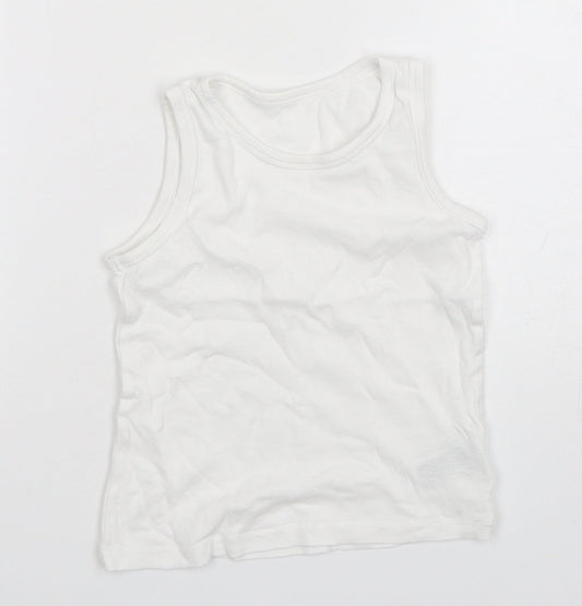 Mothercare Boys White  Cotton Basic Tank Size 4-5 Years Round Neck Pullover