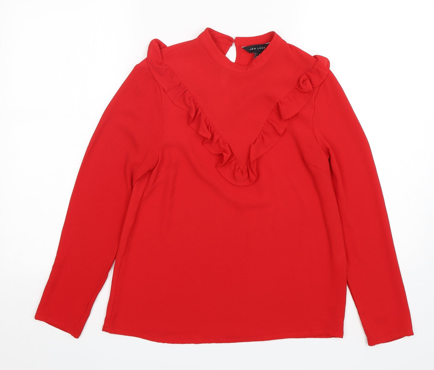 New Look Womens Red  Polyester Basic Blouse Size 8 Round Neck