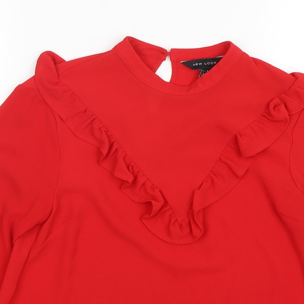 New Look Womens Red  Polyester Basic Blouse Size 8 Round Neck