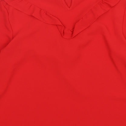 Preloved New Look Womens Red  Polyester Basic Blouse Size 8 Round Neck - Label