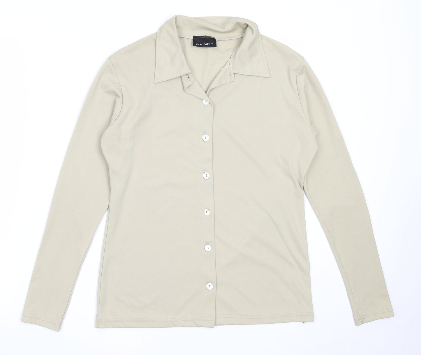 Exhibit Womens Beige  Polyester Basic Button-Up Size M Collared