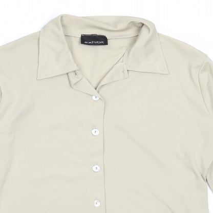 Preloved Exhibit Womens Beige  Polyester Basic Button-Up Size M Collared - Detail