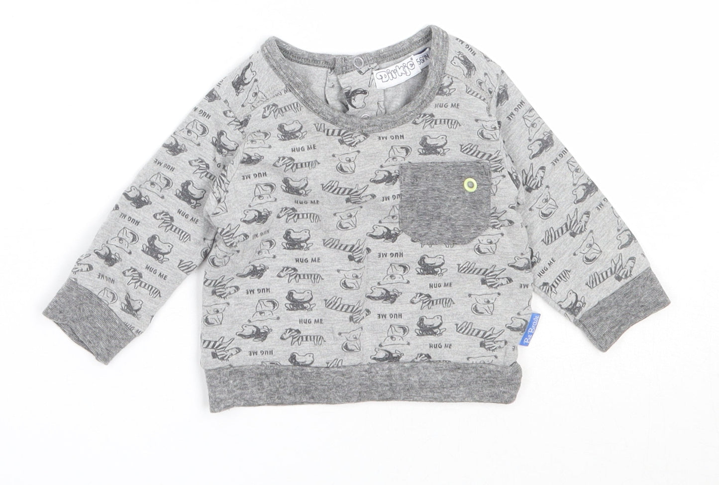 Dirkje Boys Grey  Cotton Pullover Jumper Size 0-3 Months   - animal pattern