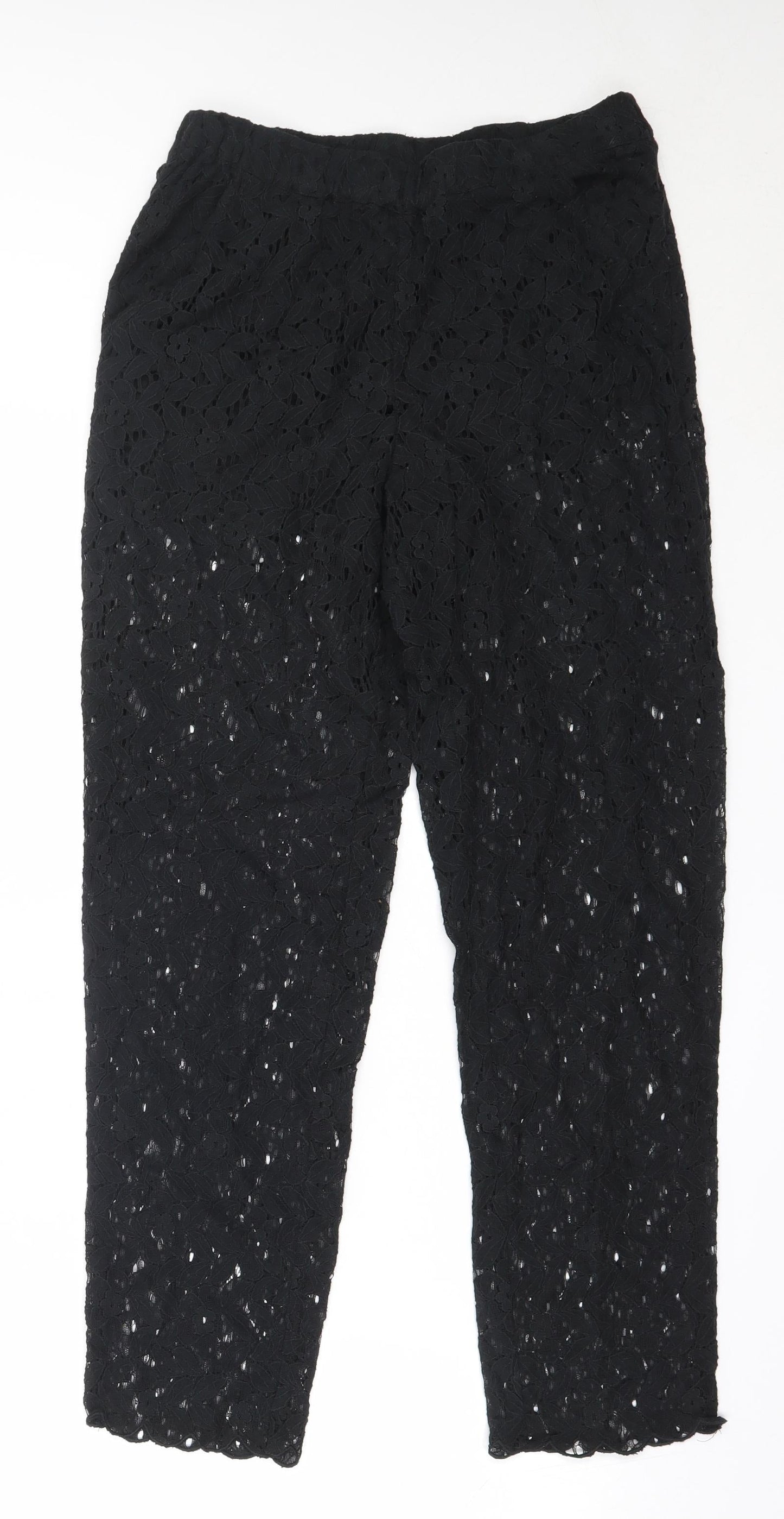 H&M Womens Black  Cotton Capri Trousers Size 6 L26 in Regular