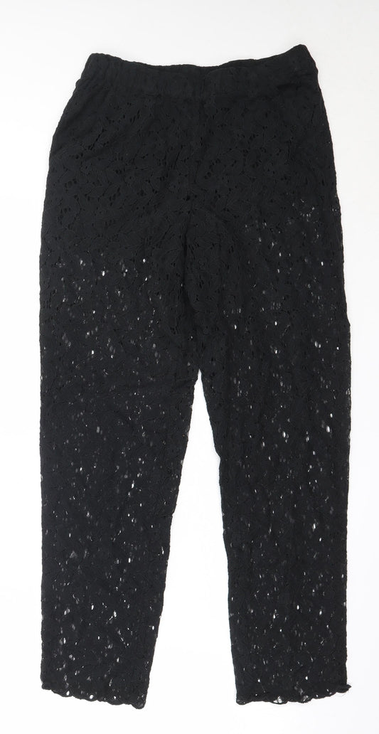 H&M Womens Black  Cotton Capri Trousers Size 6 L26 in Regular