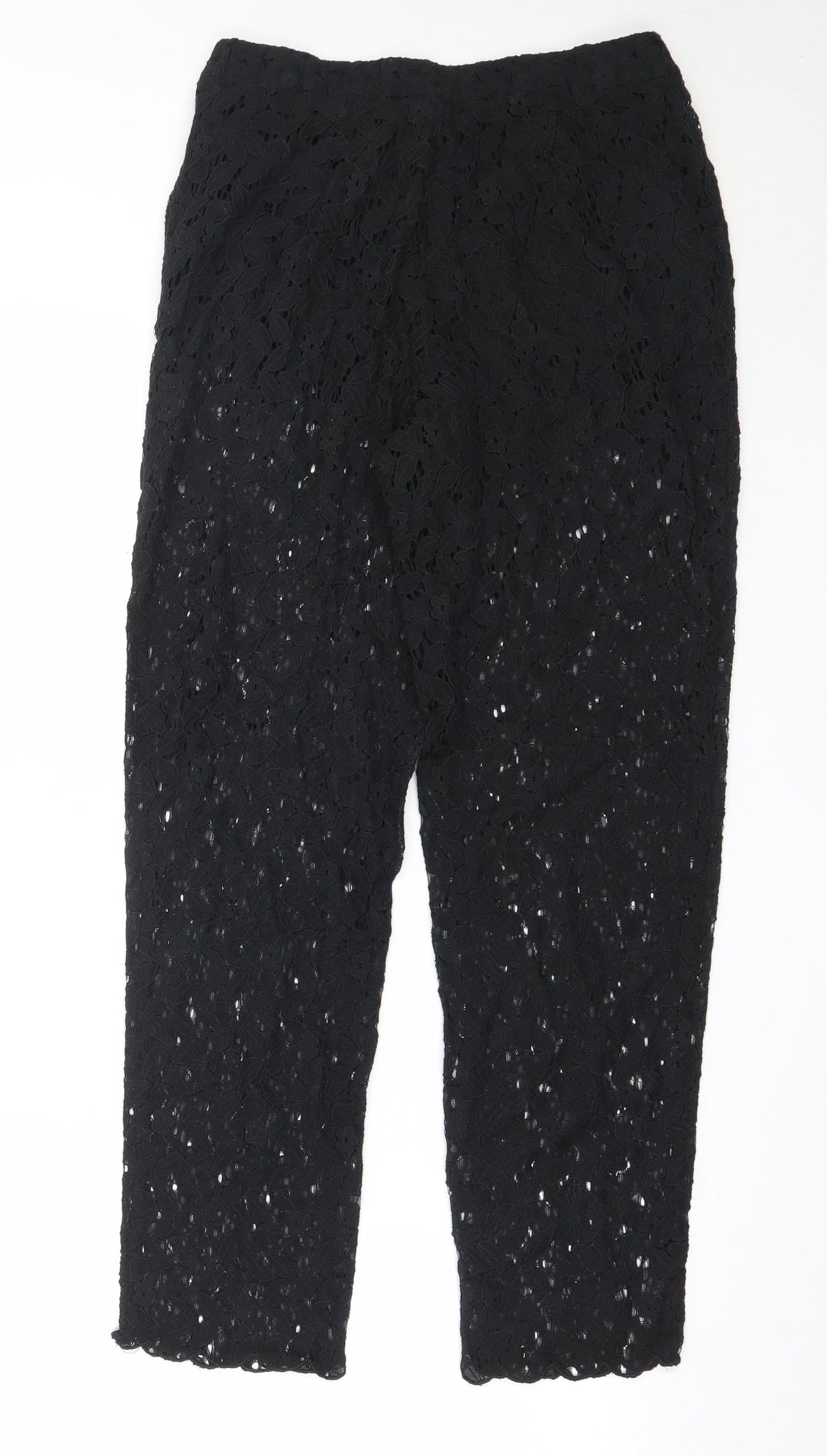 H&M Womens Black  Cotton Capri Trousers Size 6 L26 in Regular