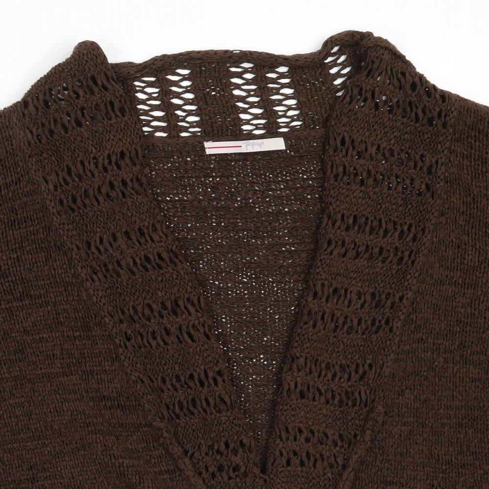 Papaya Womens Brown Round Neck  Acrylic Cardigan Jumper Size 14