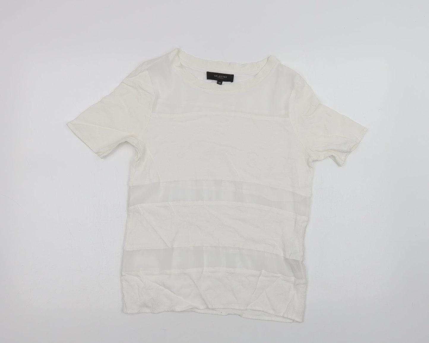 Selected Femme Womens White  Viscose Basic Blouse Size 6 Crew Neck