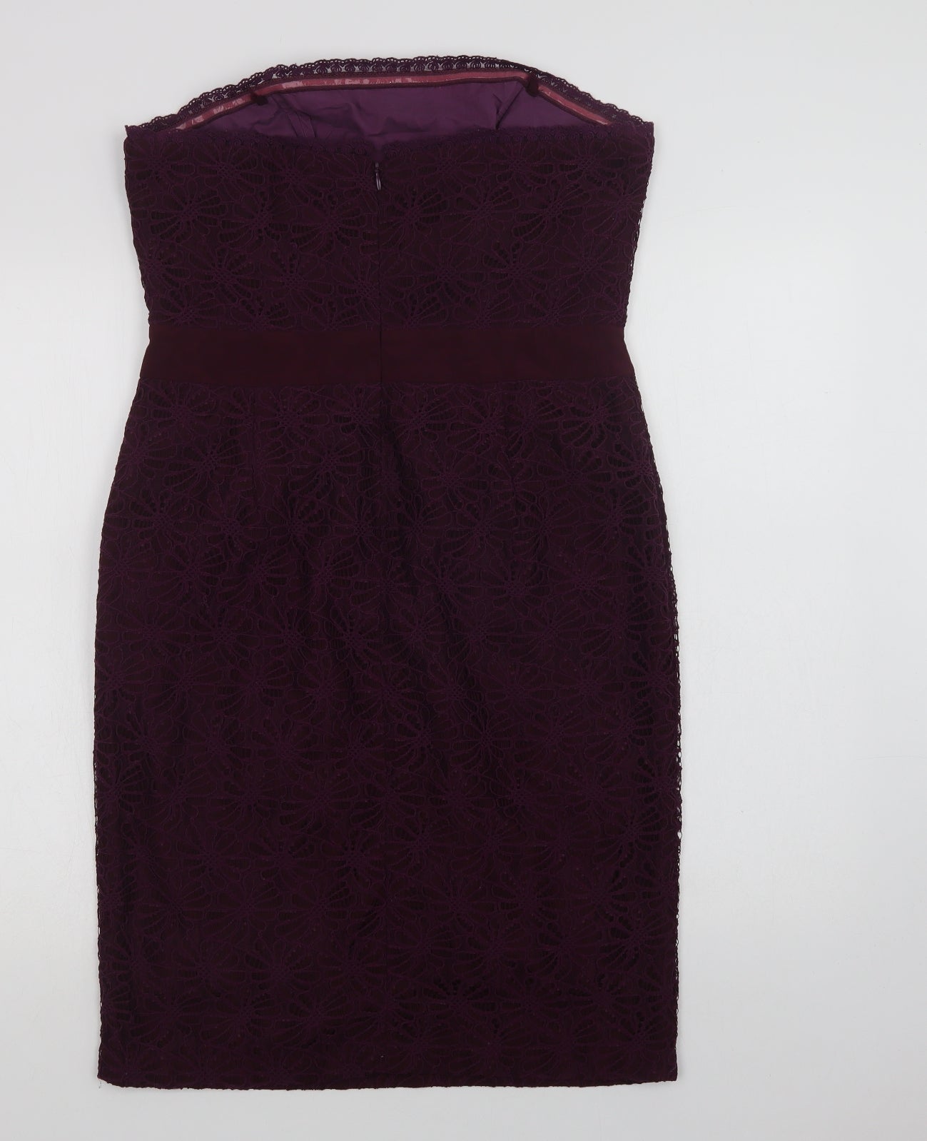 Fever London Womens Purple  Nylon Pencil Dress  Size 14  Off the Shoulder Zip - Lace Overlay