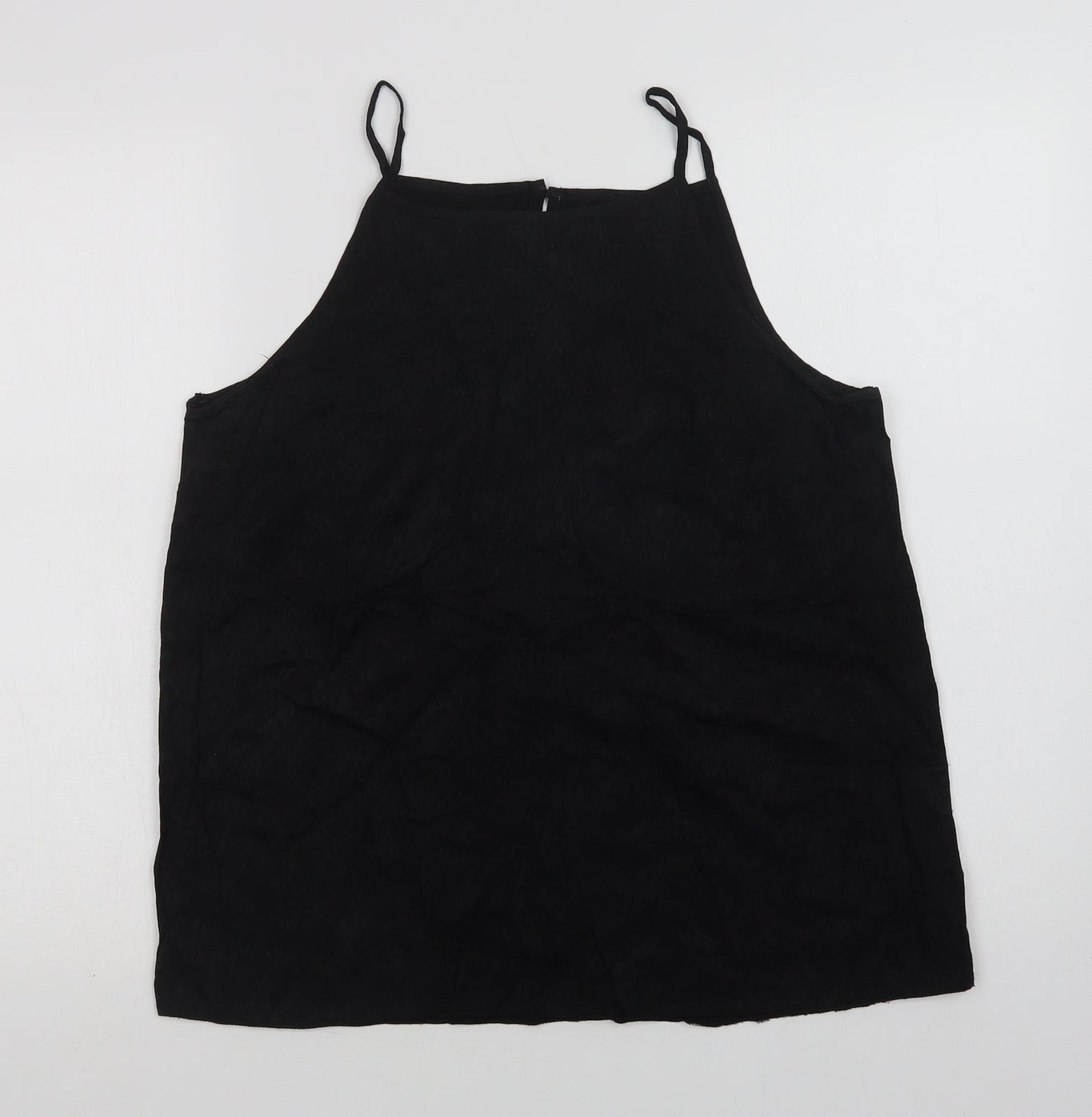Preworn Womens Black Animal Print Viscose Camisole Blouse Size 14 Square Neck