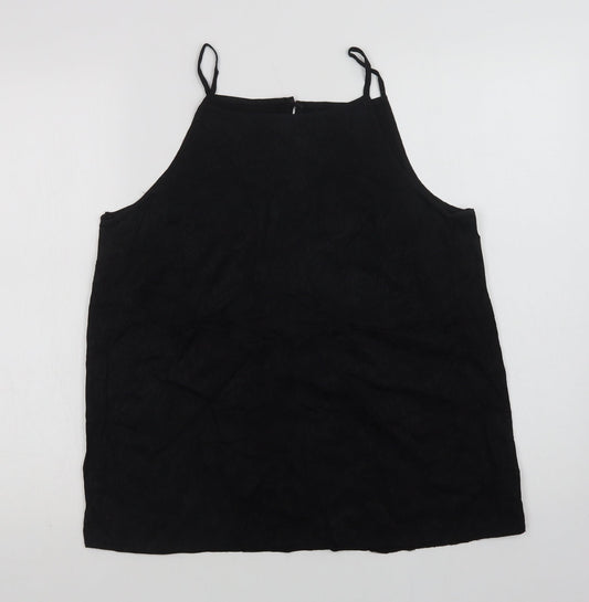 Preworn Womens Black Animal Print Viscose Camisole Blouse Size 14 Square Neck