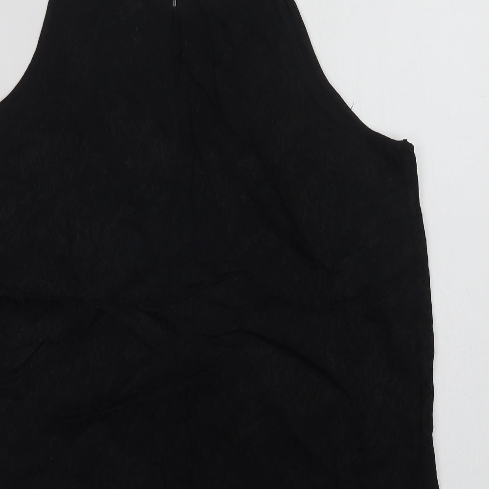 Preworn Womens Black Animal Print Viscose Camisole Blouse Size 14 Square Neck