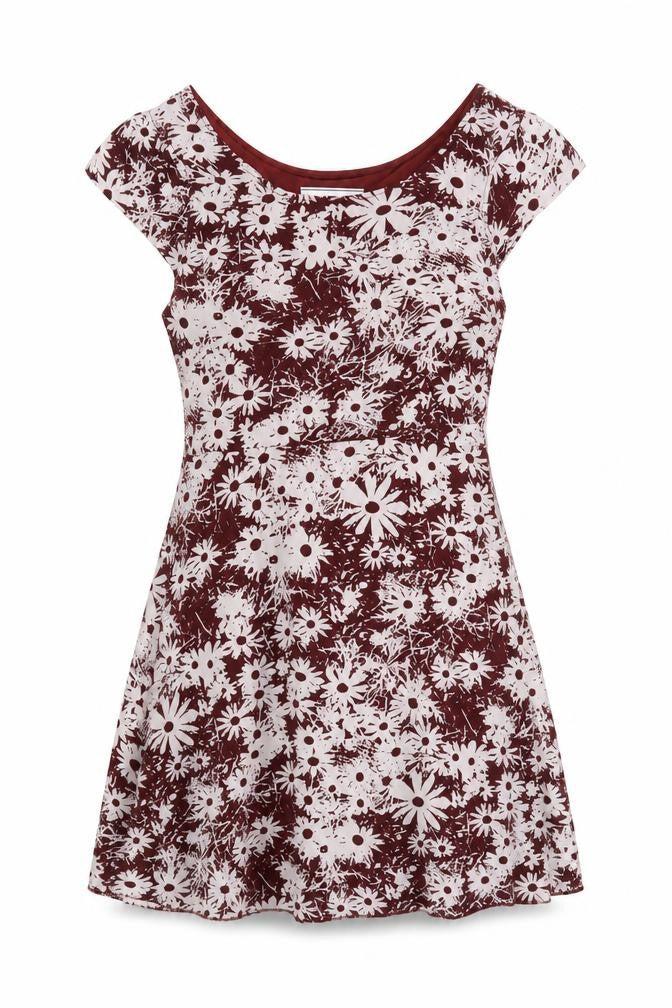 Snow Traffic Womens Red Floral Polyester Fit & Flare  Size M  Round Neck Zip