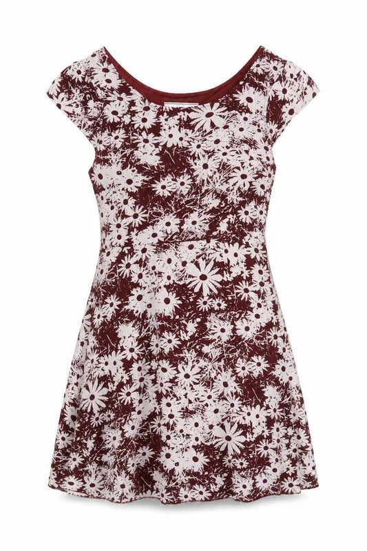 Snow Traffic Womens Red Floral Polyester Fit & Flare  Size M  Round Neck Zip