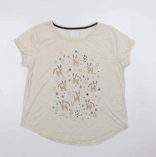 Matalan Womens Beige  Polyester Kimono Pyjama Top Size 14   - Reindeers